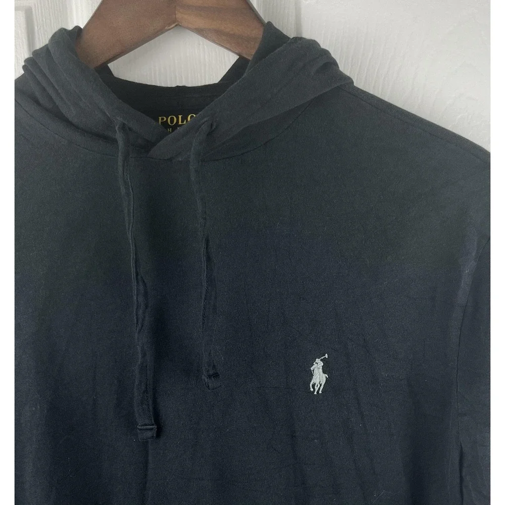Polo Ralph Lauren T-Shirt Hoodie Mens Small Black Long Sleeve Pullover Pony‎